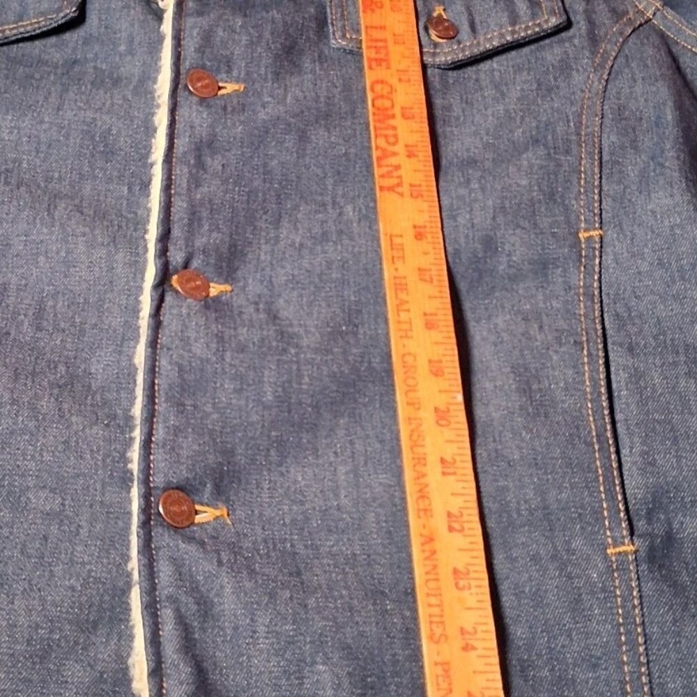 Vintage Sears Roebucks Denim Trucker Jean Jacket Men 46 R Sherpa Lined Blue - Picture 4 of 16